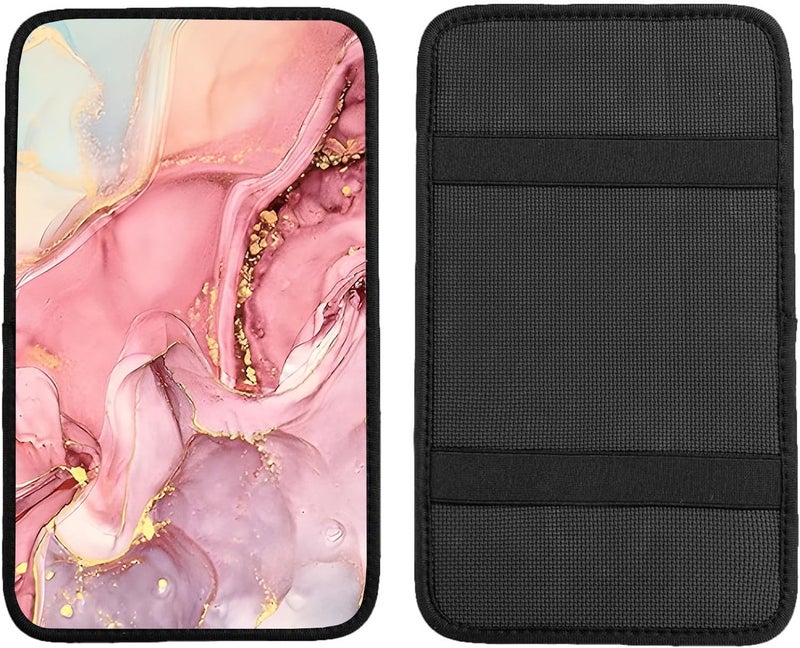Adastrah Car Armrest Box Pad,Pink Marble Car Armrest Pad Car Armrest Cover Protector for Most Vehicle, SUV, Truck, Car - Image 4
